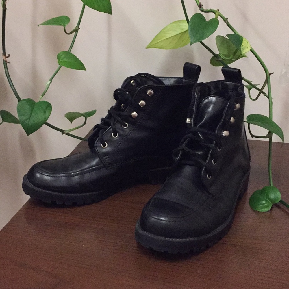 Black lace up combat ankle boots